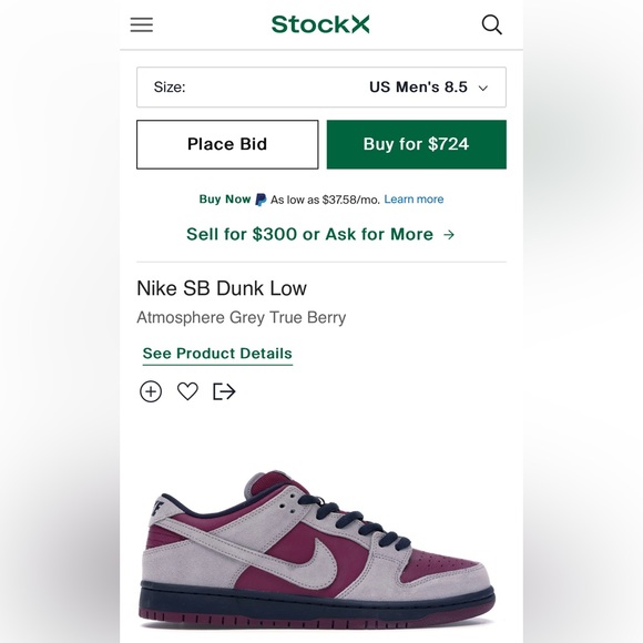 🔥Nike SB Dunk Low Atmosphere Grey True Berry Size 8.5 - Picture 3 of 16